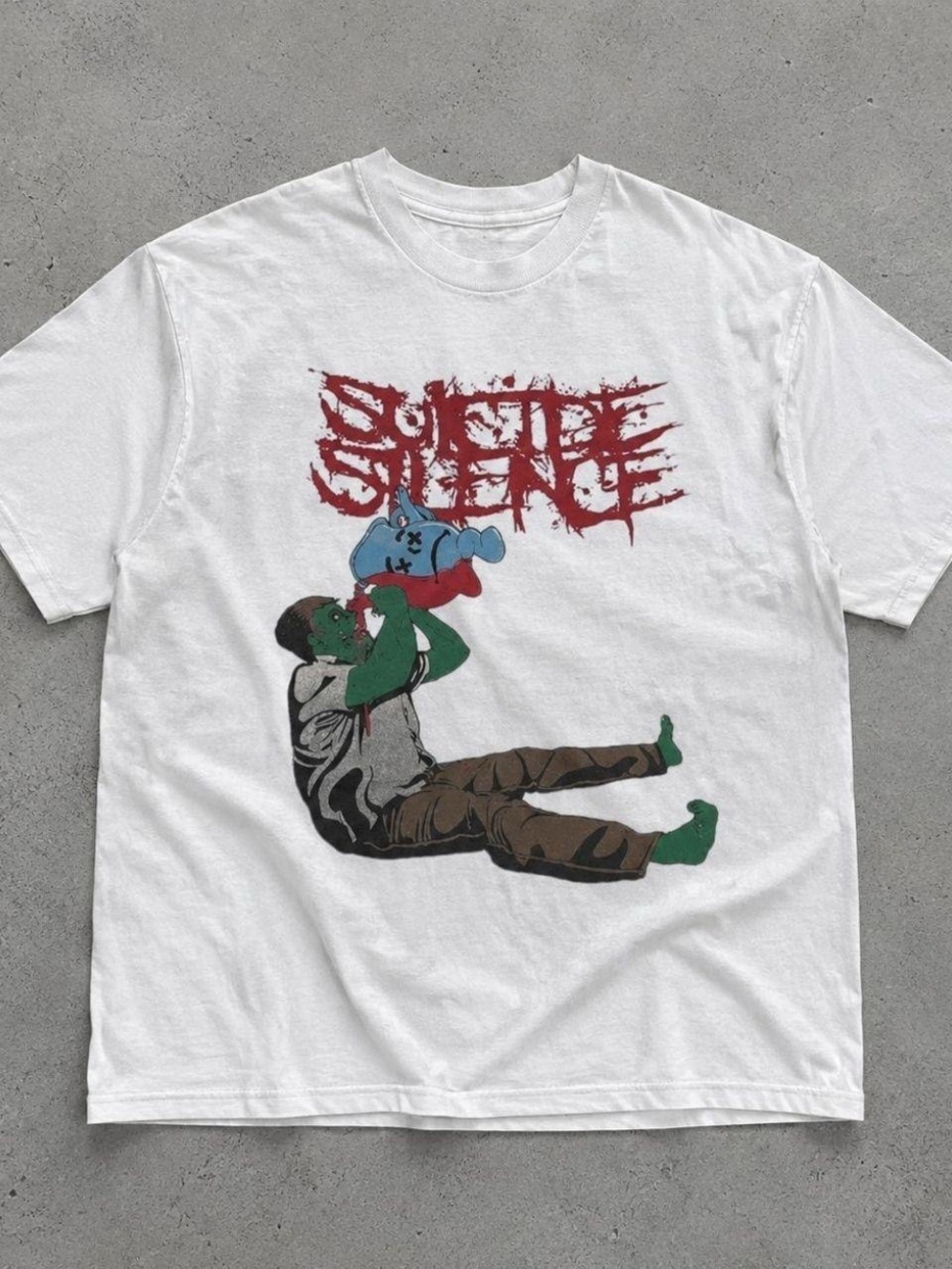 Gildan White Short Sleeve Tee with Red Graphic and Multicolor Print